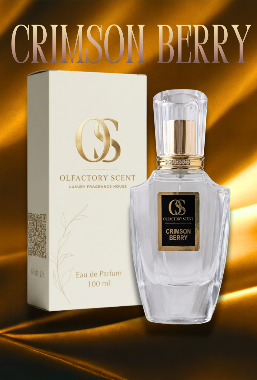 زجاجة عطر crimson berry من Olfactory Scent — تصميم فاخر بلون الأحمر القاني