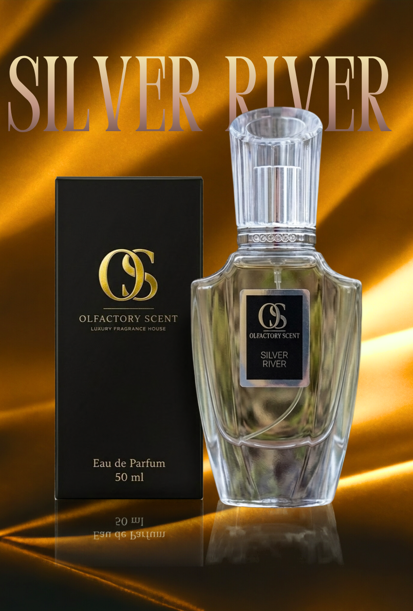 زجاجة عطر silver river من Olfactory Scent — تصميم فاخر بلون فضي جليدي